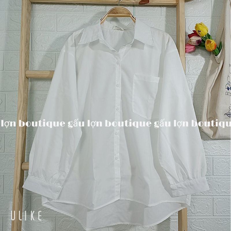 Áo sơ mi trắng oversize tay bồng túi ngực ảnh thật hàng loại 1