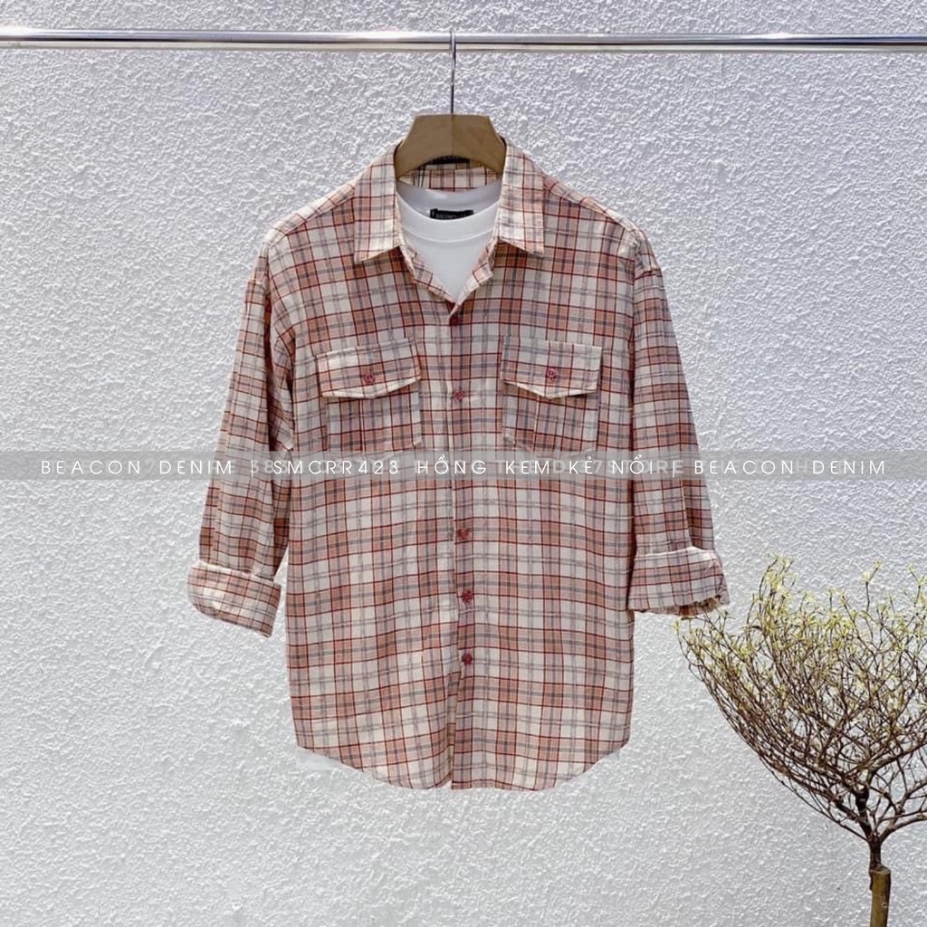 BST Áo Sơ Mi Nam Form Rộng Mẫu Caro Mới Hai Túi, Kẻ Nổi BEACON DENIM Mã 418-423