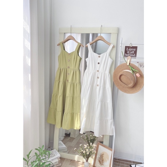 Váy Maxi Dáng Xoè Khuy Gỗ 2 Màu Siêu Xinh