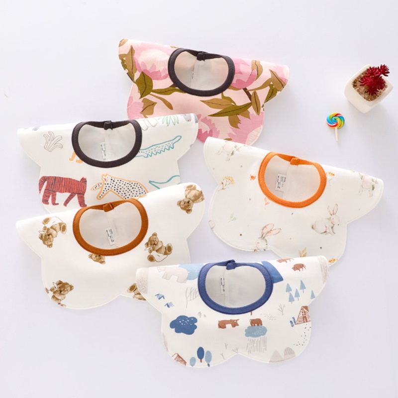 Yếm ăn lau dãi em bé bằng cotton 2 lớp chống nước hình hoa dễ thương xoay được 360 độ