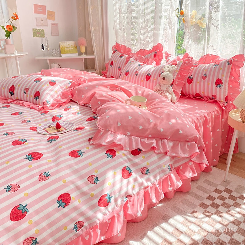 Bộ Ga Giường Bốn Món Vỏ Gối Phong Cách Công Chúa Hàn Quốc