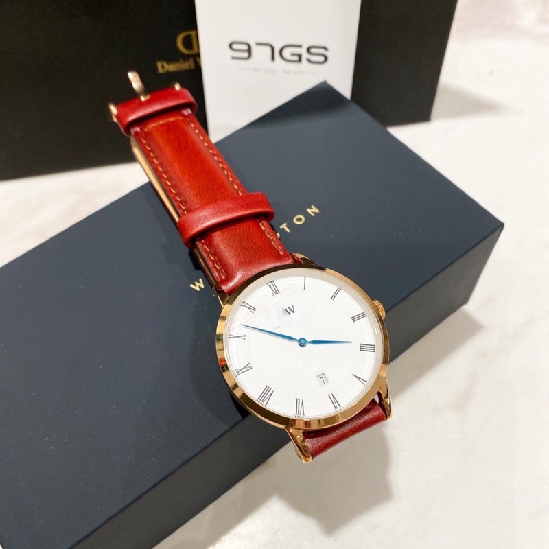 Đồng hồ nam W , Nữ W dây da may chỉ kim xanh có lịch size 34mm 38mm