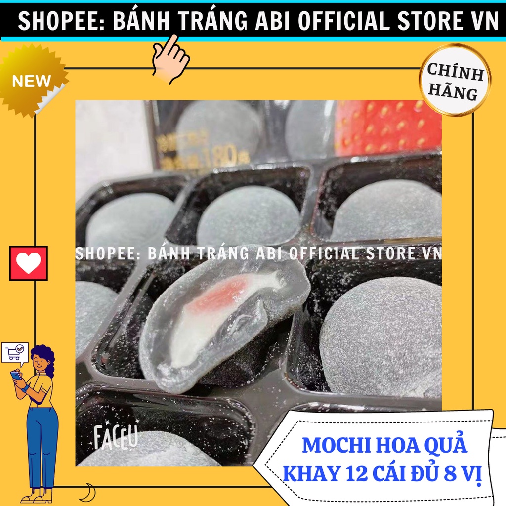 [MOCHI NGON] BÁNH MOCHI VỊ HOA QUẢ TƯƠI ĐỦ 8 VỊ KHAY 12 VIÊN 🥝