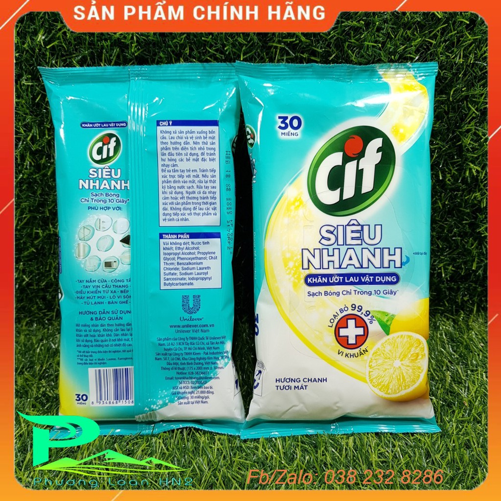 Khăn ướt CIF lau bề mặt diệt khuẩn - gói 30 miếng - Khăn ướt lau vật dụng diệt khuẩn