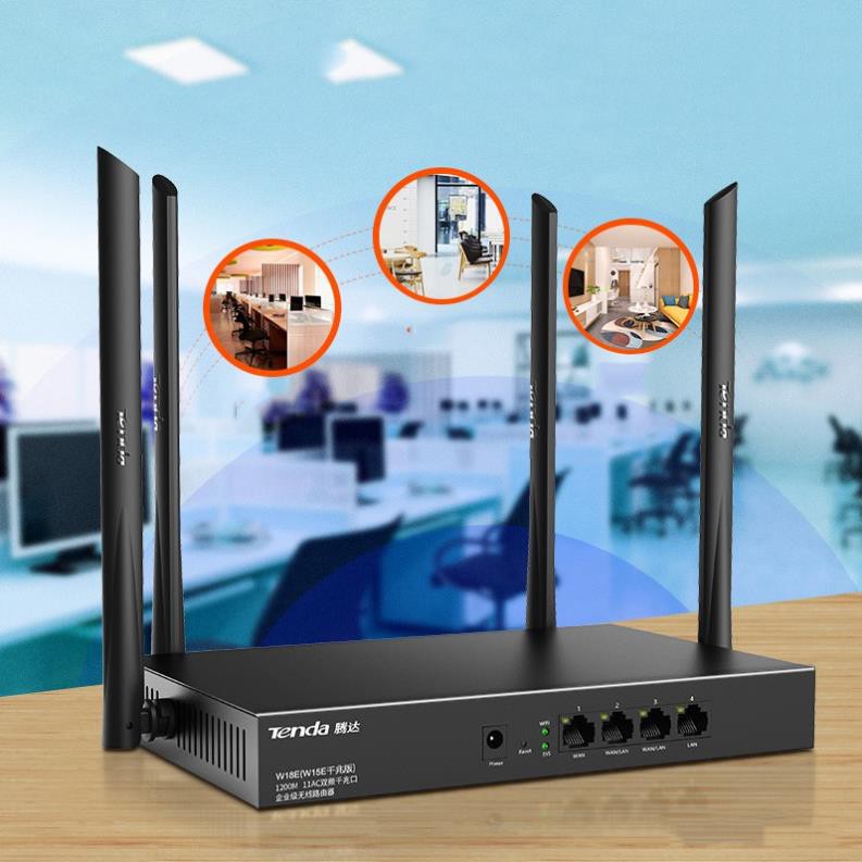 Bộ phát WIFI Tenda w15e ac1200Mps mạng doanh nghiệp 50 user - vùng phủ sóng 300m2 4 ăn ten phát sóng cực mạnh - nhập khẩ