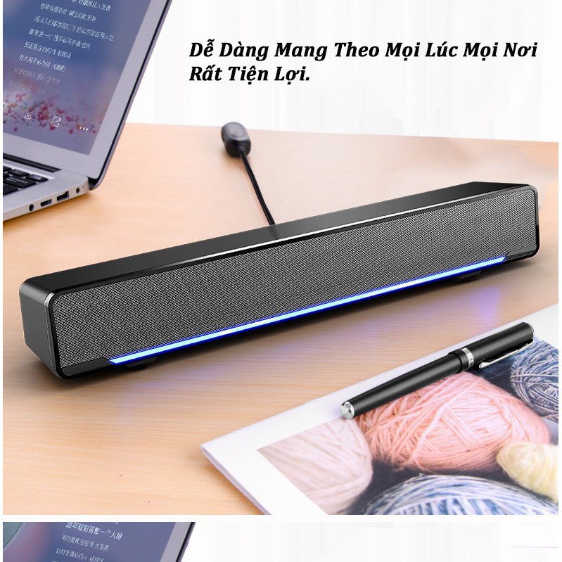 Loa vi tính SADA V-196 Công Suất Lớn Siêu Trầm, Loa máy tính âm thanh nổi 4D Bass to siêu êm Có Dải Đèn Led Cao Cấp