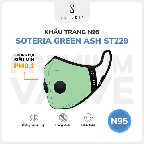 Khẩu trang thời trang SOTERIA Green Ash ST229 - N95 lọc hơn 99% bụi mịn 0.1 micro - Size S,M,L
