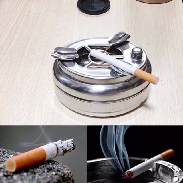 Gạt tàn thuốc lá nút bâm 2 ngăn inox 304