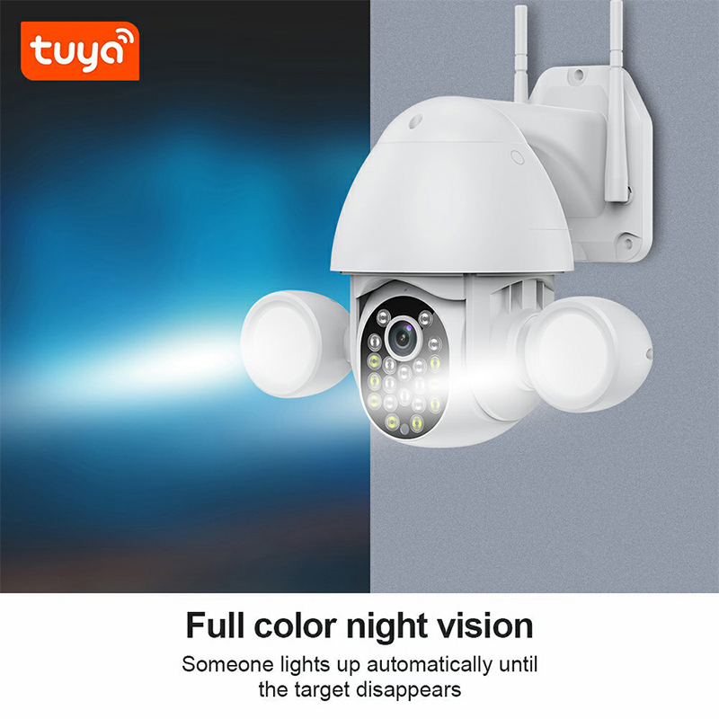 【Free 128G SD Card】 EVKVO Tuya Smart Life APP 5MP Full Color Night Vision WIFI IP Camera Wireless Outdoor PTZ CCTV IP Security Camera Home Surveillance Camera With Floodlight