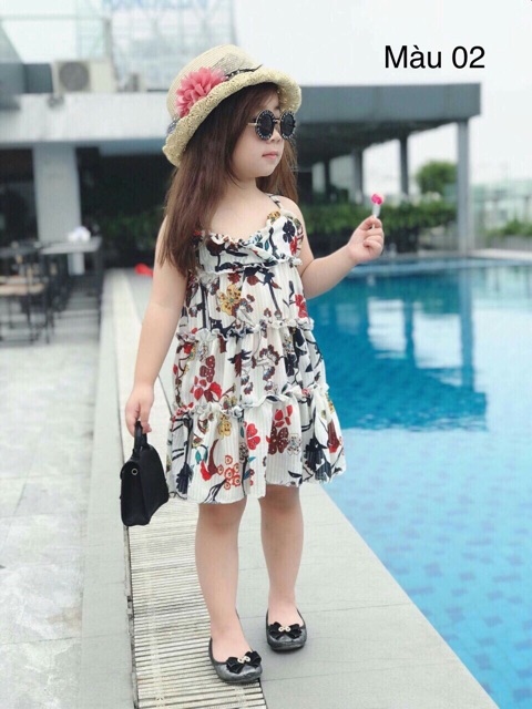 VÁY ĐẦM BÉ GÁI ĐI BIỂN 2 DÂY THÔ TƠ MÁT SIZE 2-8 SALE THANH LÝ SỐC