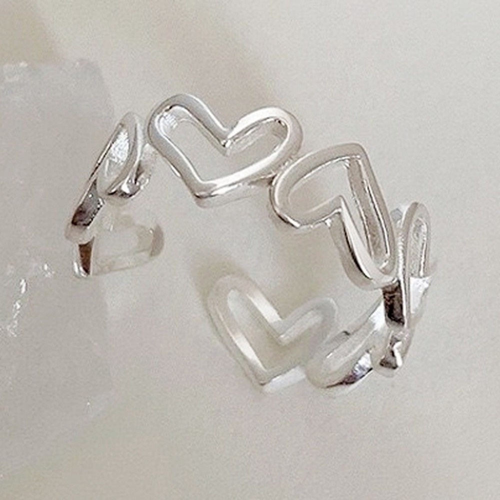 Bộ Nhẫn Hở Hình Trái Tim Rỗng Dễ Thương Có Thể Điều Chỉnh Thời Trang Cho Nữ