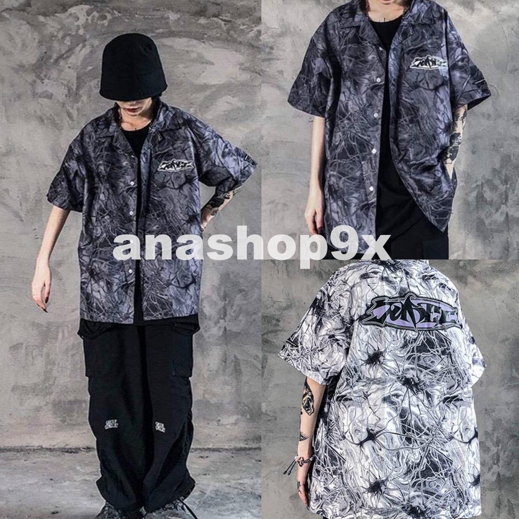 Áo sơ mi nam nữ loang mạch máu tay lỡ/ Áo sơ mi unisex form rộng oversize anahop9x