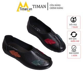 Giày lười nữ chất liệu da vải slip on kiểu mọi đế cao màu trắng độn đế TIMAN HA09 bảo hành 1 năm