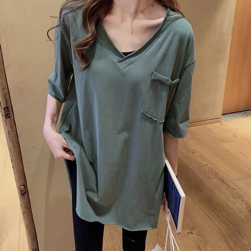 Áo Thun Cotton 95 Dáng Rộng Ngắn Tay Cổ Chữ V Lưng Uốn Xoăn Kiểu Hàn Quốc Thời Trang Mùa Hè Cho Học Sinh