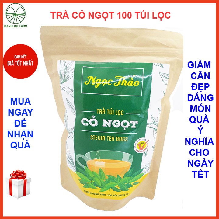 Combo 2 gói trà cỏ ngọt túi lọc Ngọc Thảo Đà Lạt mỗi gói 100 túi lọc trà giảm cân tan mỡ bụng ngăn ngừa tiểu đường