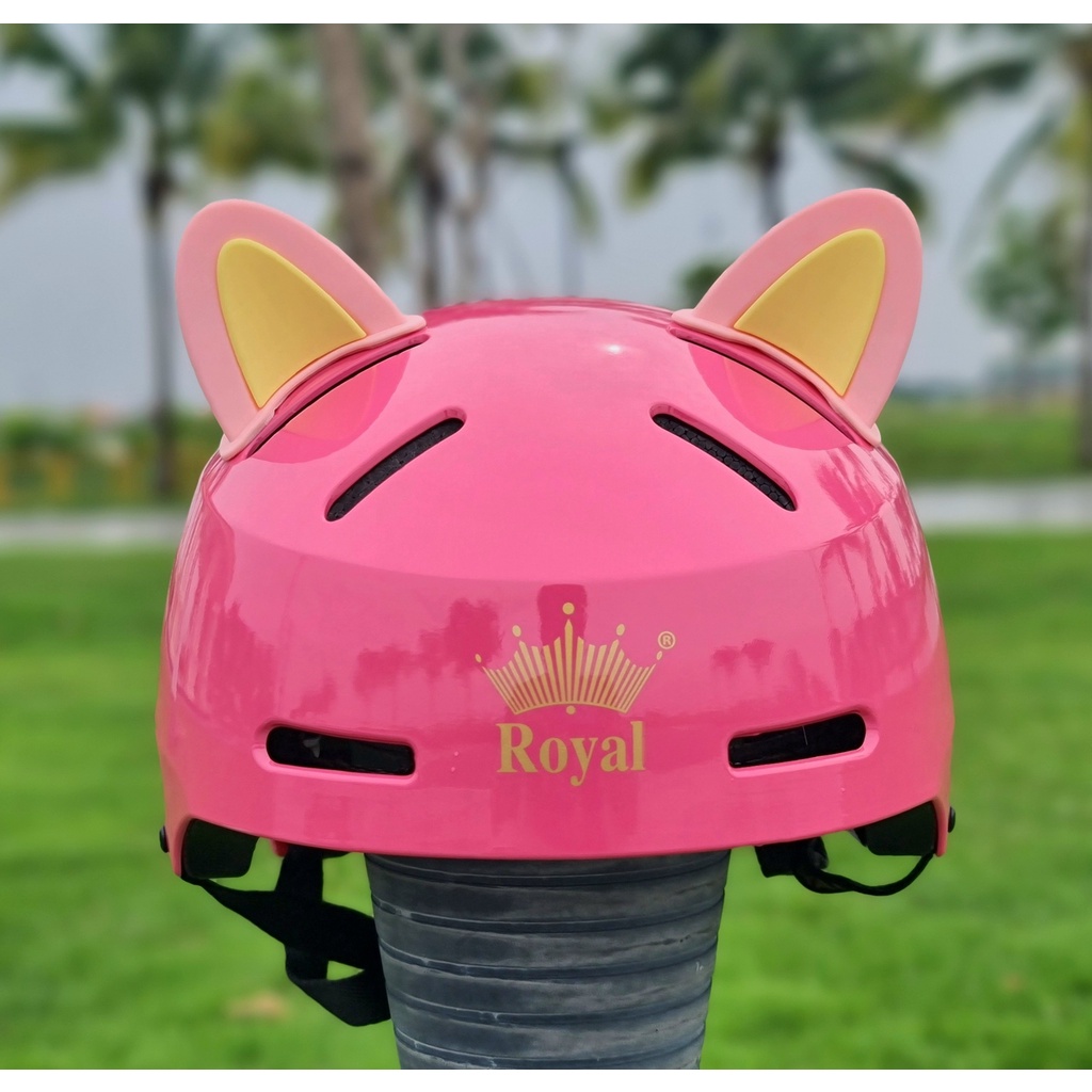 Combo Mũ bảo hiểm Royal MD17 màu hồng lên tai mèo hồng - vàng