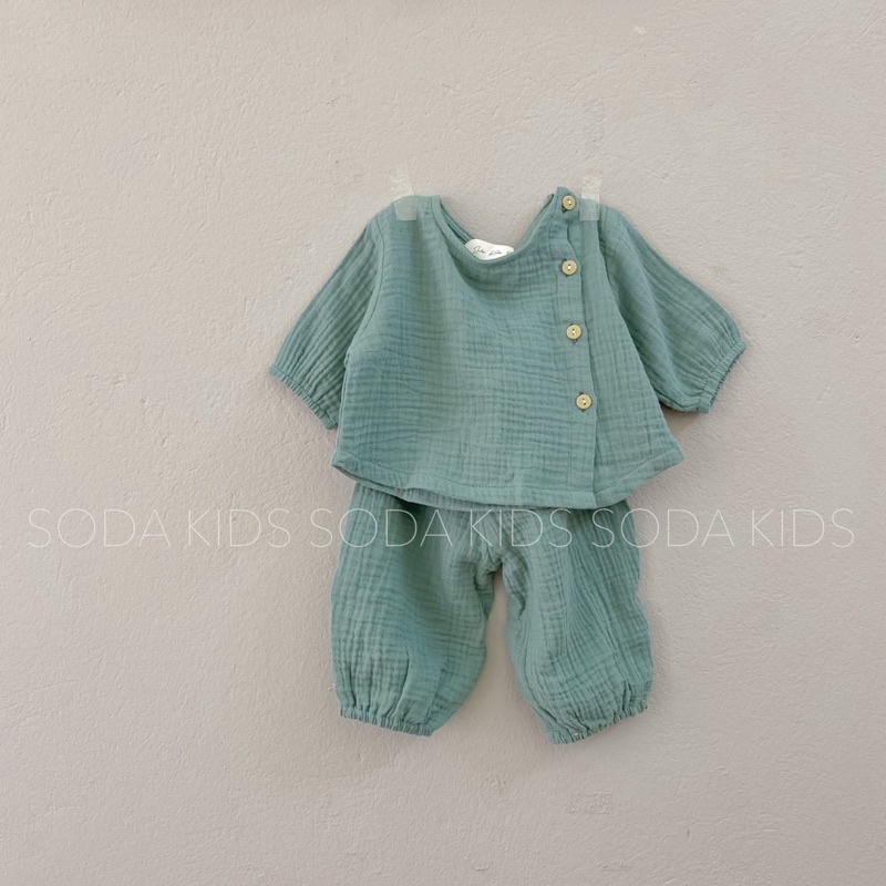 (Hàng thiết kế) Set pijama xô cúc lệch