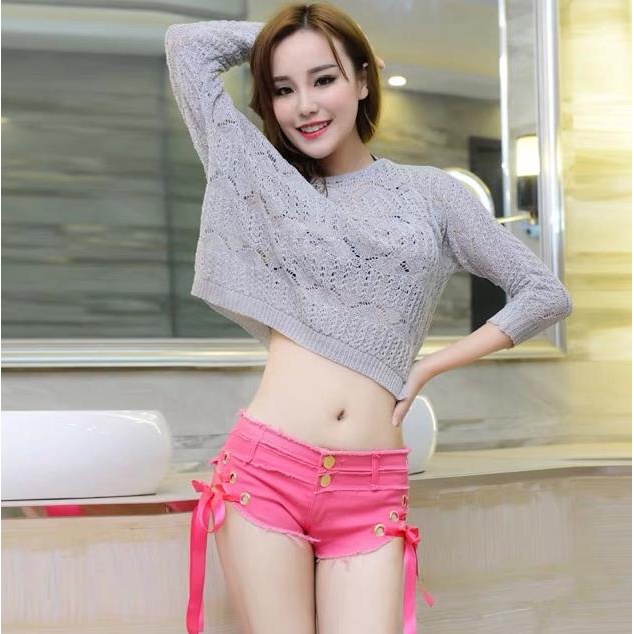 ﹉Quần short DUNEA vải denim lưng cao phong cách quyến rũ cho nữ