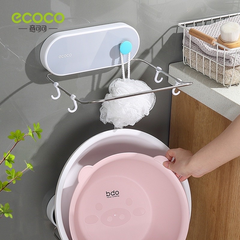 Kệ treo chậu nhà tắm Ecoco | Giá để đồ vệ sinh có móc treo không khoan tường đa năng cao cấp