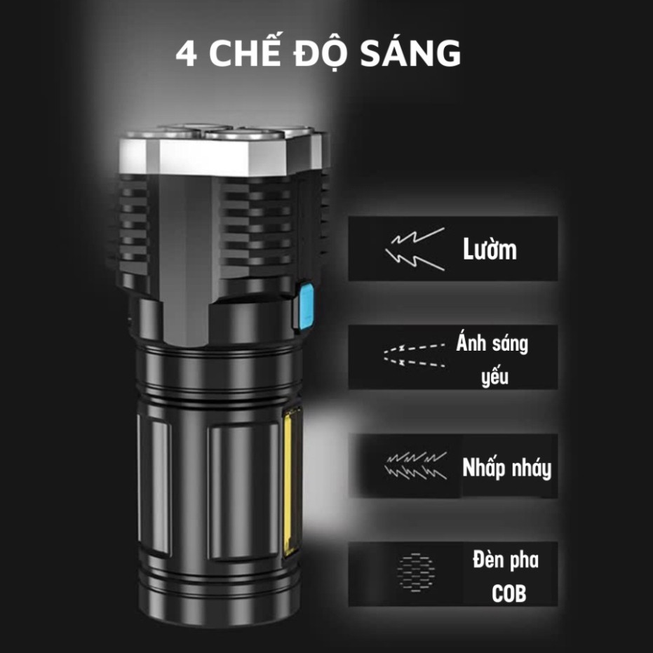 Đèn Pin, Đèn Pin Led Cod Mini 4 Bóng Cầm Tay Sạc USB