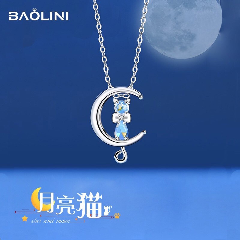 Dây Chuyền Bạc 925 Mặt Hình Mèo Đính Đá Mặt Trăng Thời Trang Sang Trọng Làm Quà Tặng Cho Bạn Gái