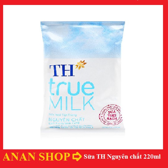 Sữa tươi TH true MILK nguyên chất bịch 220ml (không đường)