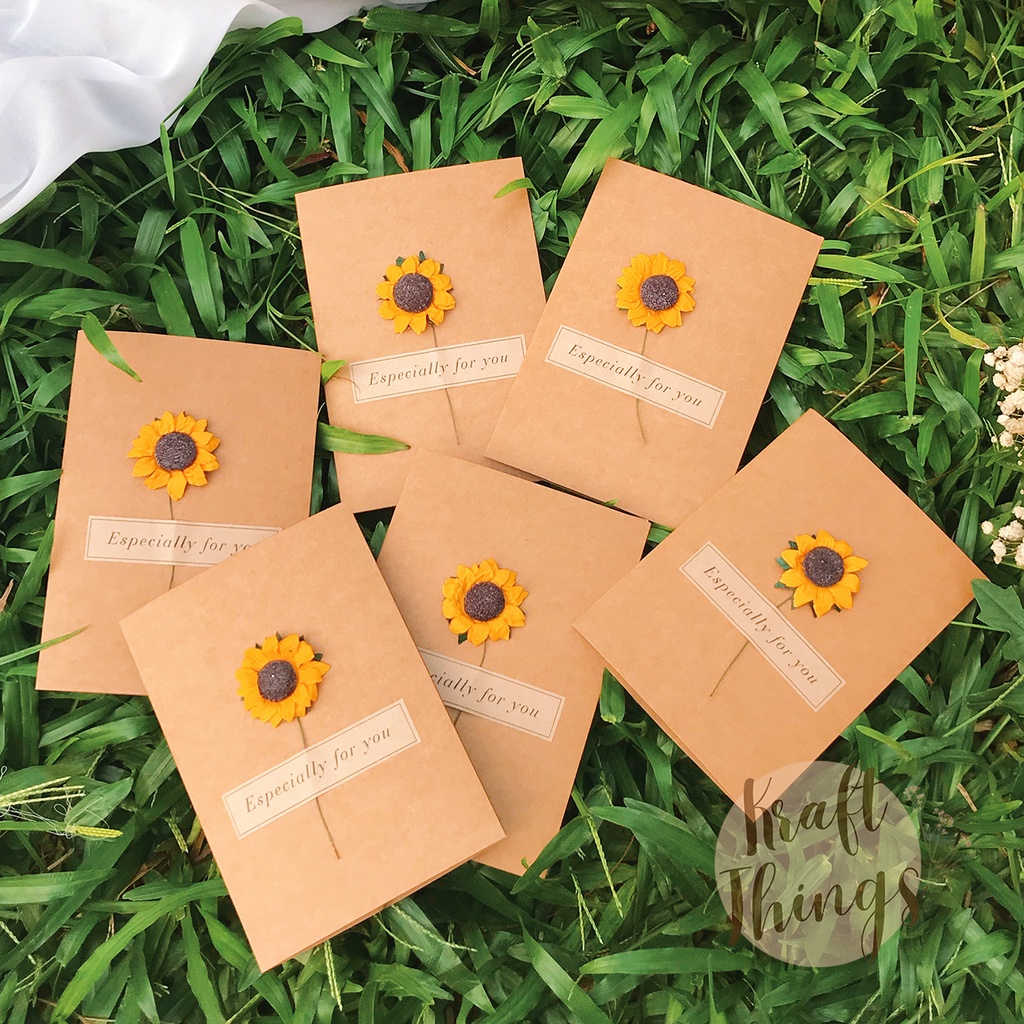 Thiệp giấy kraft Vintage hoa hướng dương - thiệp sinh nhật, chúc mừng giáng sinh