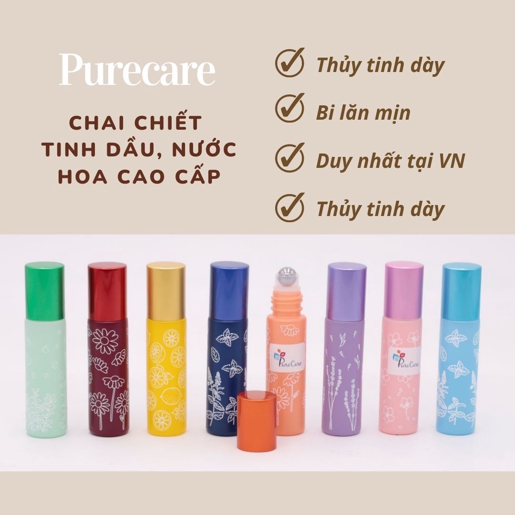 Chai thủy tinh bi lăn HOA VĂN theo mùa xinh xắn 10ml chiết nước hoa tinh dầu du lịch