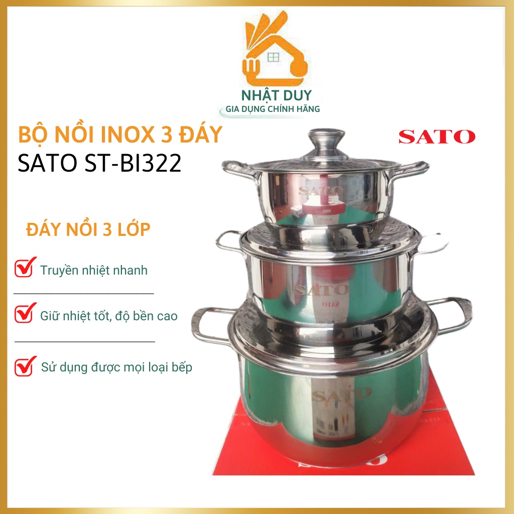 BỘ NỒI INOX 3 ĐÁY SATO ST- BI322