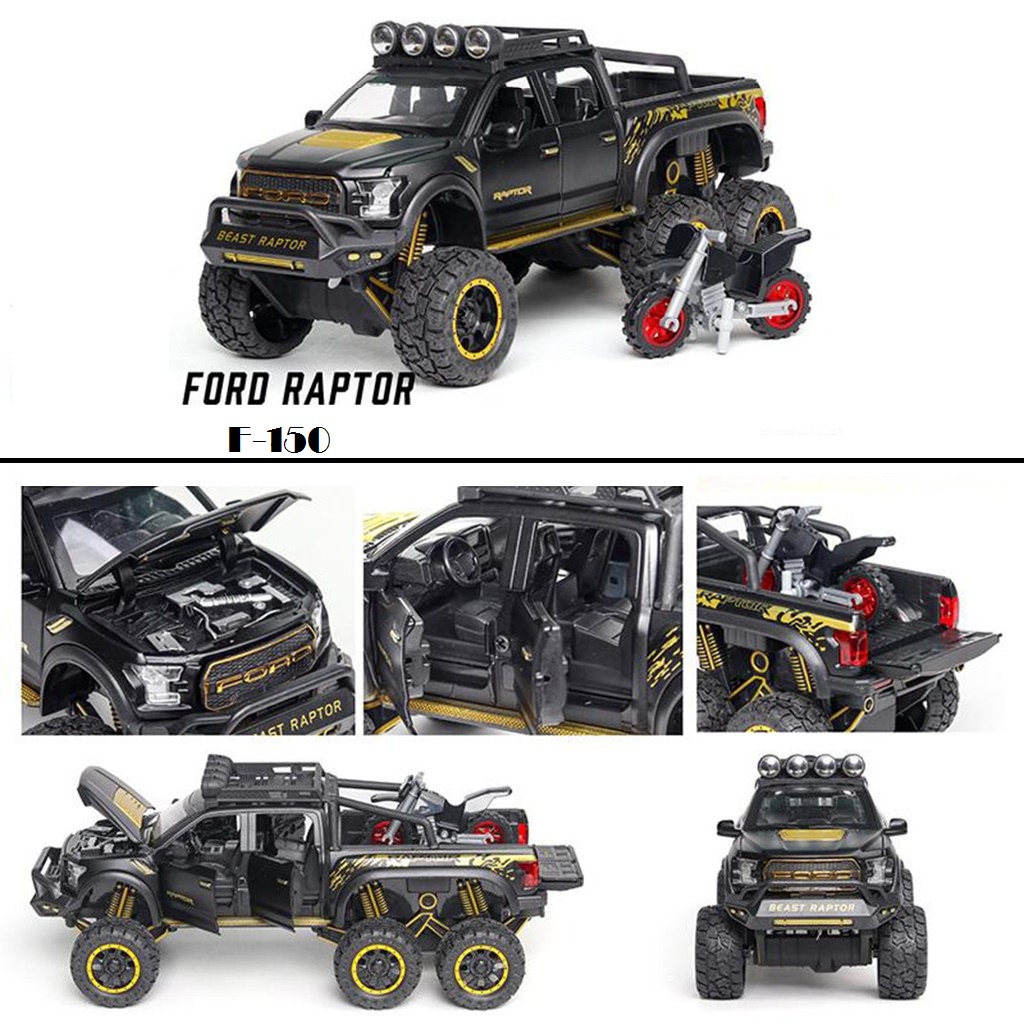 Mô Hình Ford Raptor F150  Xe Kim Loại Tỷ Lệ 1:24 Ô Tô Đồ Chơi Trưng Bày Ford 6 Bánh F-150 Có Đèn, Âm Thanh, Mở Được Cửa