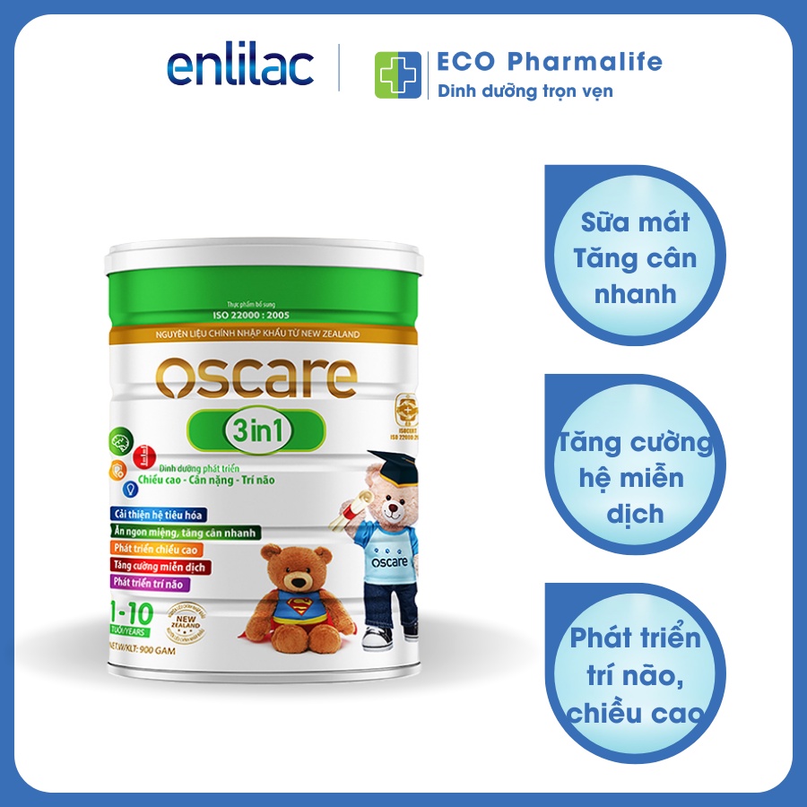 Sữa bột Oscare 3 IN 1 hộp 400g-900g giúp bé phát triển trí não, tăng chiều cao cho trẻ từ 1-10 tuổi
