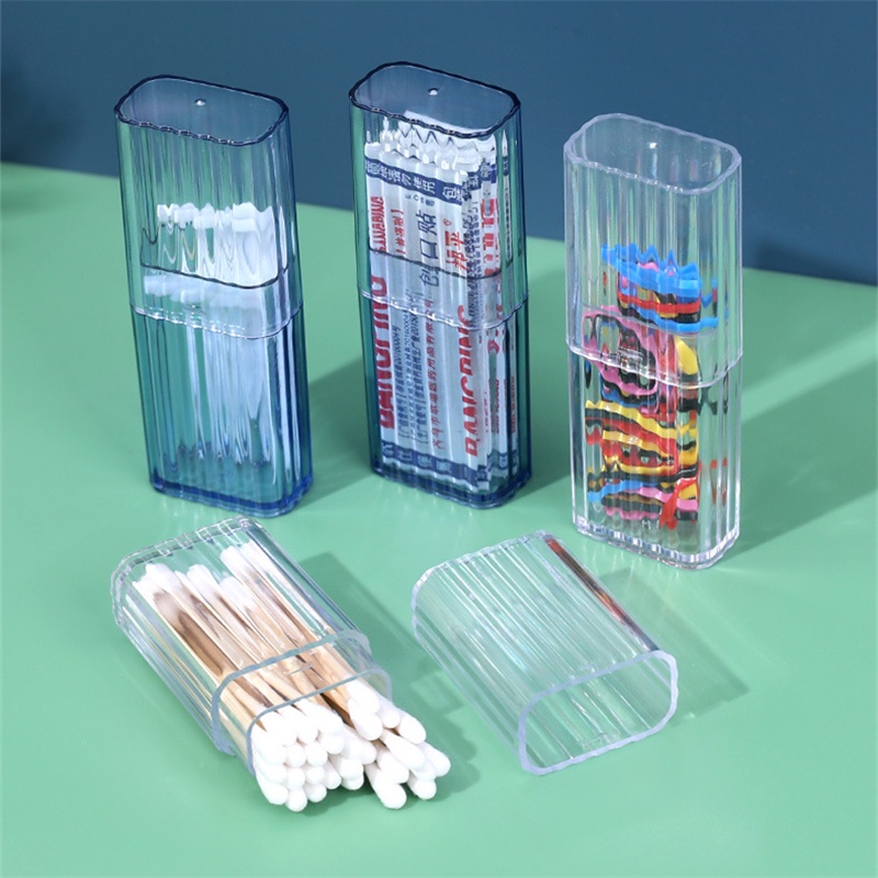 Hộp Đựng Tăm Bông/ Tăm Bông Bằng Nhựa Trong Suốt Thiết Kế Nhỏ Gọn Tiện Dụng