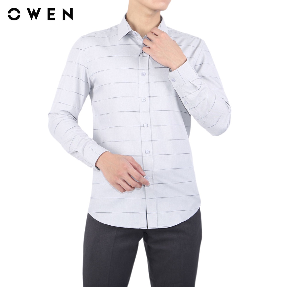 Áo sơ mi dài tay Nam Owen Bamboo Slim Fit Ghi trắng - AS23577D