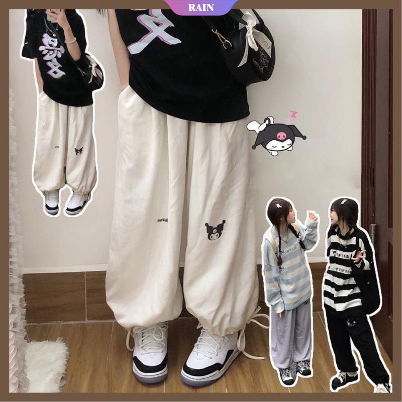 Quần Ống Rộng Mỏng Lưng Cao Họa Tiết Hoạt Hình Sanrio Hello Kitty Kuromi Thời Trang Xuân Thu Cho Nữ [RAIN]