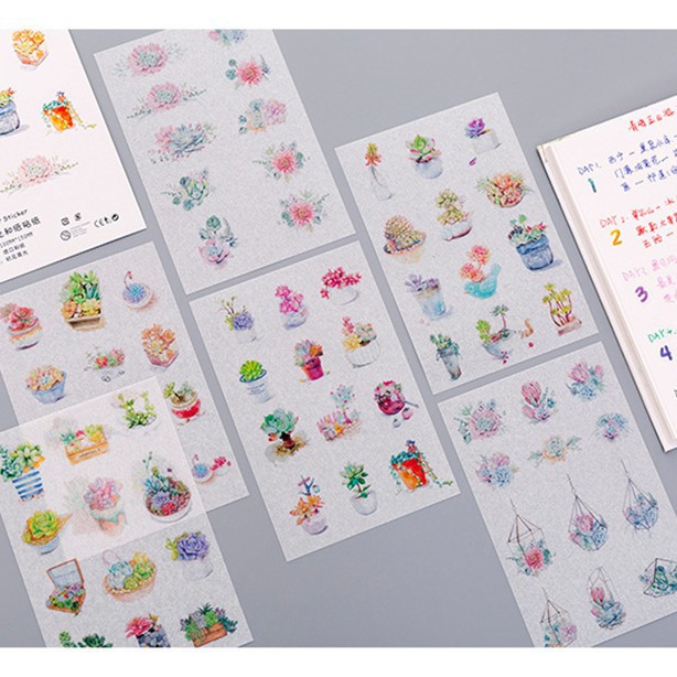 Set 6 tấm sticker xương rồng dạng giấy washi