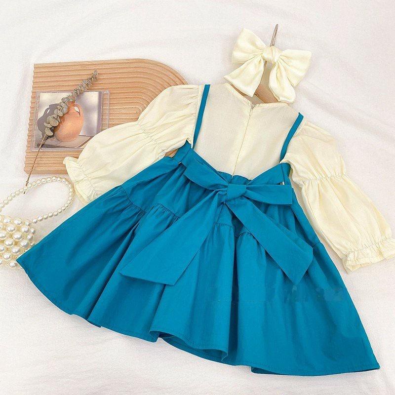 Váy Yếm Thắt Nơ Dài Tay Bồng Sang Chảnh Xinh Đẹp Cho Bé Gái 8-25kg