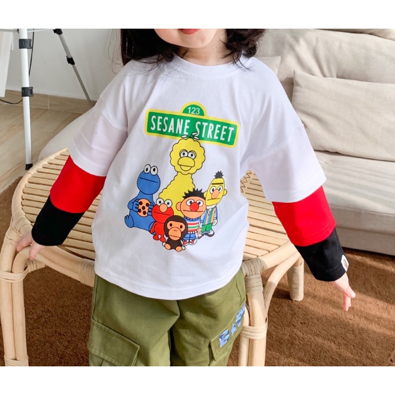 Áo thun cotton dài tay giả 2 áo Hàn Quốc bé trai Thu đông 2022