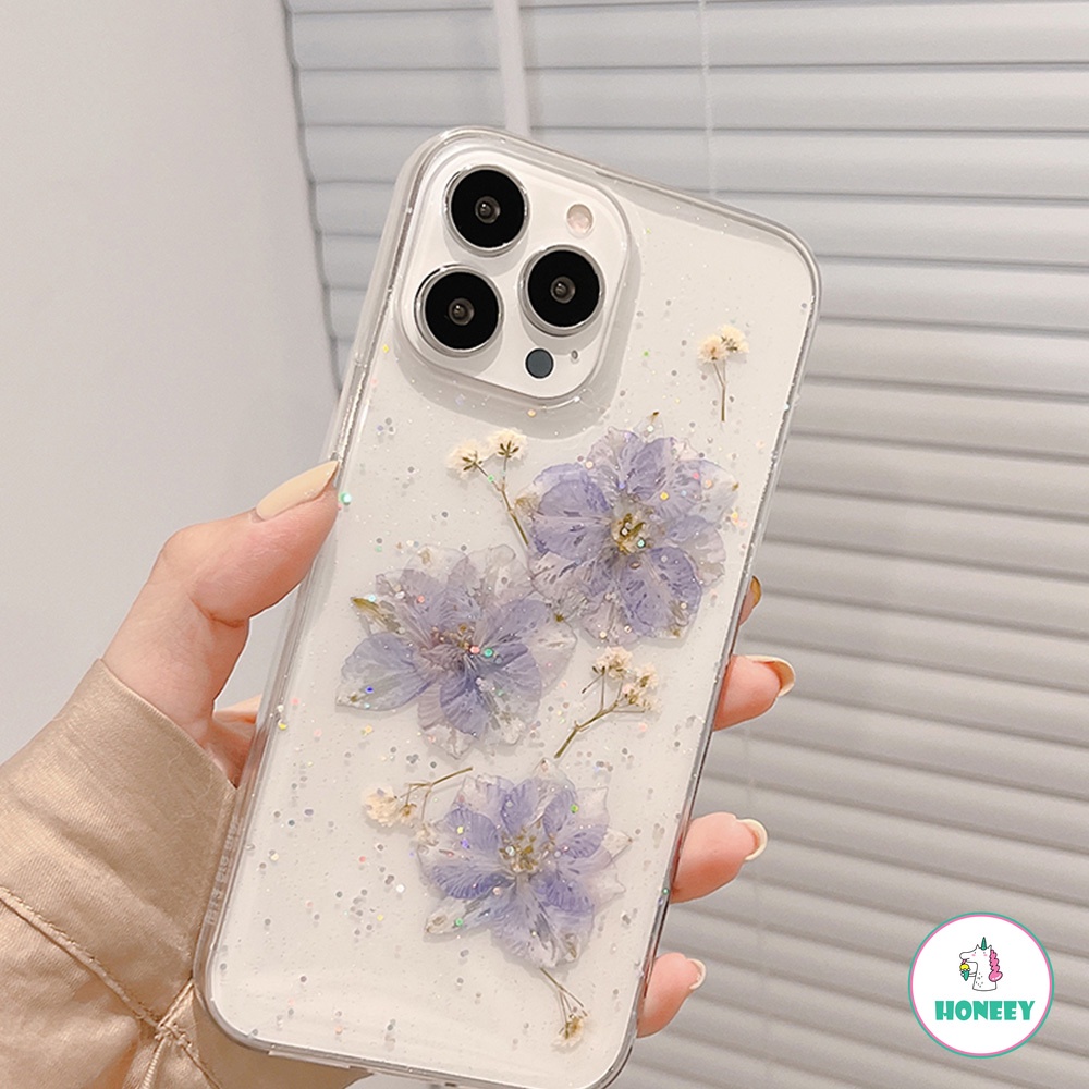 Ốp điện thoại TPU mềm trong suốt họa tiết hoa lấp lánh chống rơi dành Compatible cho IPHONE 13 12 11 PRO MAX X XS XR 7 8 PLUS