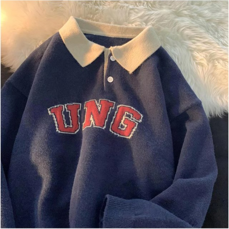 Áo sweater cổ polo dáng rộng kiểu Hàn Quốc thời trang cho các cặp đôi thời trang bông bigsize áo len unisex fashion áo nỉ sweater nam