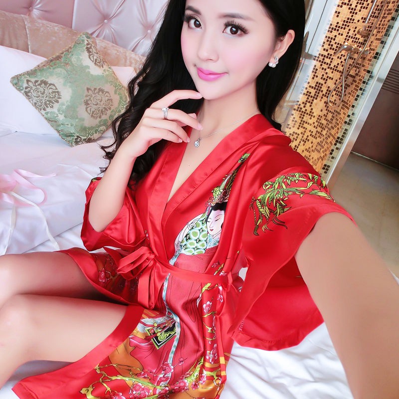 【Sẵn sàng giao hàng】áo choàng tắm áo choàng tắmVáy ngủ retro cung điện nữ mùa hè mỏng băng lụa áo choàng