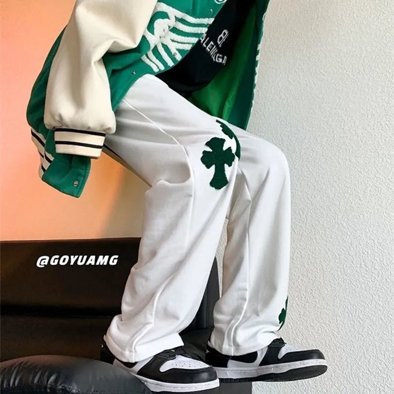 Quần Thể Thao Dây Rút Ống Rộng Màu Trắng Phong Cách Đường Phố Harajuku 2023 Mới Cho Nam Nữ