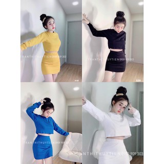 [FREESHIP]Set áo dài tay chân váy ôm body tôn dáng chị em