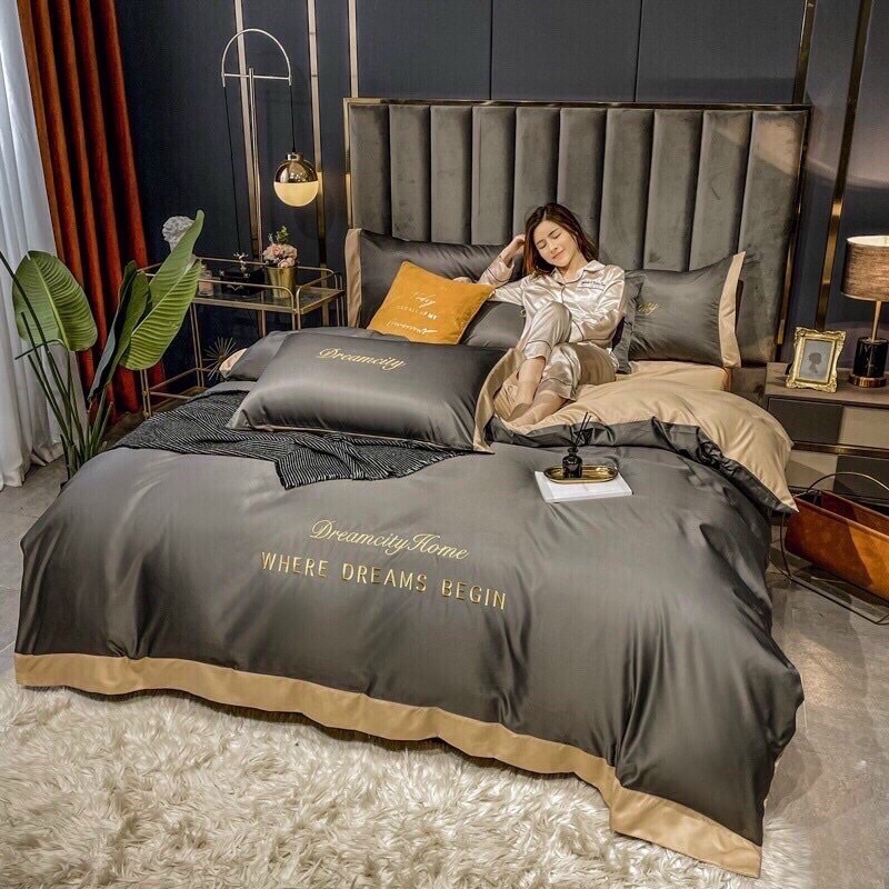 Bộ Chăn Ga Gối Phi Lụa 4 Món Nhập Khẩu Đủ Bẩy Màu Đơn Sắc Siêu Xịn