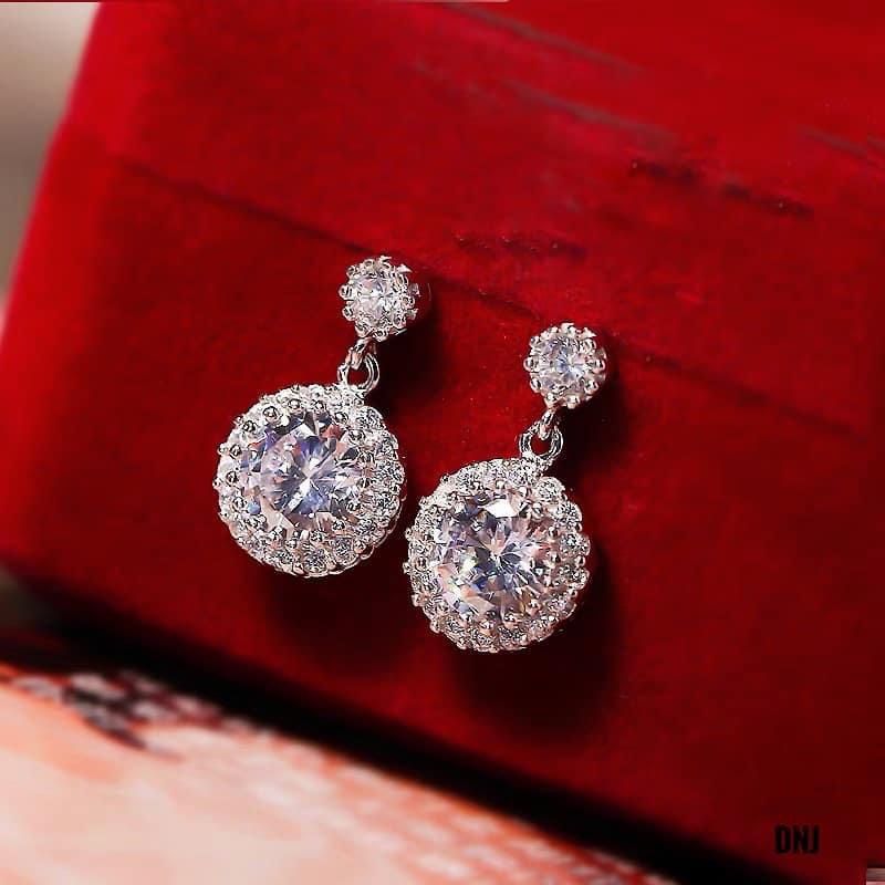 Bông tai nữ bạc thật đính đá tròn mẫu mới trẻ trung - Kho sỉ bạc Nhất Linh