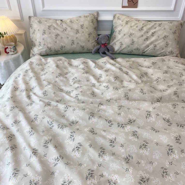 Bộ chăn ga gối Hoa nhí cotton poly- Mẫu lá ngọc. Drap Giường Đủ Kích Thước Trải Nệm 1m, 1m2, 1m4, 1m6, 1m8, 2m2