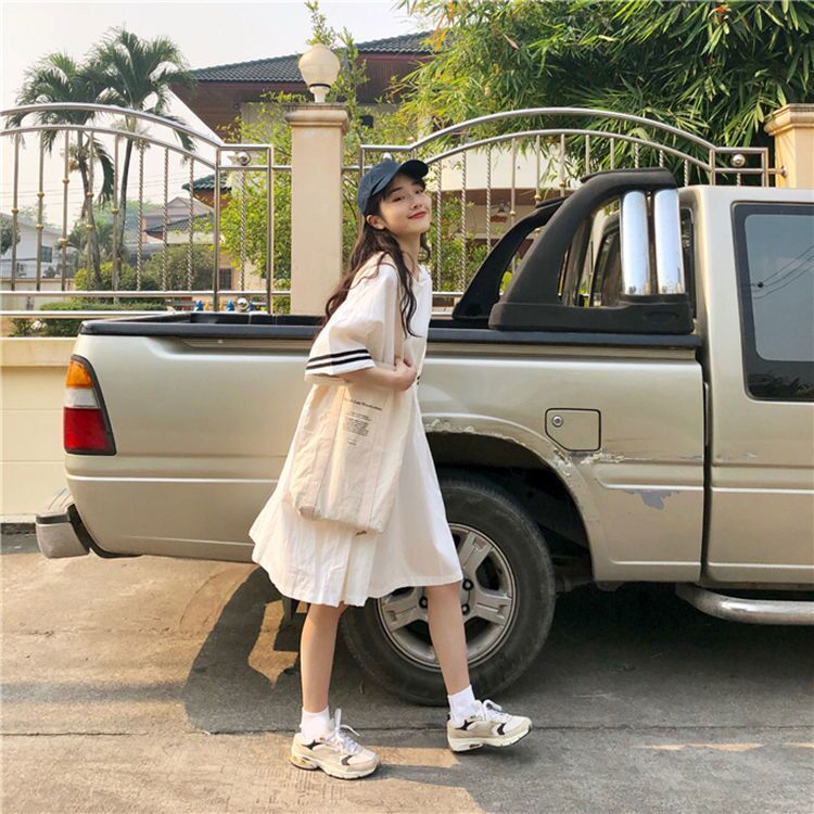 Đầm Thun Form Rộng Ngắn Tay Phong Cách Hàn Quốc Dành Cho Nữ