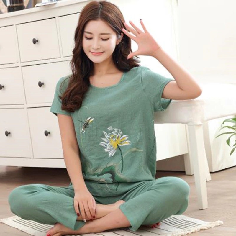 Bộ Đồ Pijama Cỡ Lớn Thời Trang Mùa Hè Cho Nữ Size Lớn Xxl 3xl 4xl