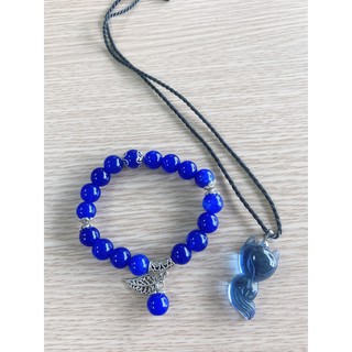 Set vòng tay và dây chuyền hồ ly xanh