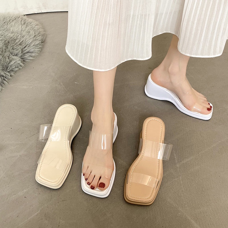 Dép Sandal Đế Xuồng Chống Trượt Quai Trong Suốt Thời Trang Đi Biển Mùa Hè