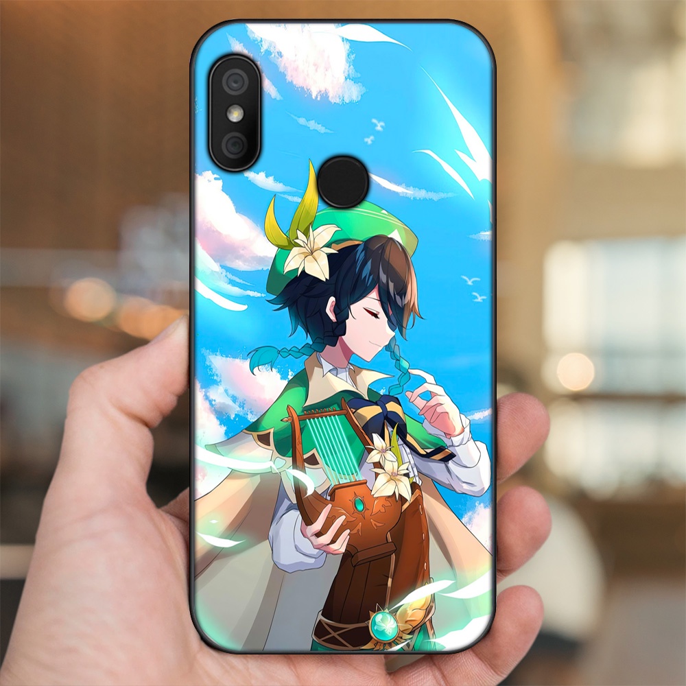 Ốp lưng Xiaomi Redmi 6 Pro, Mi A2 Lite viền đen in hình Venti Genshin Impact